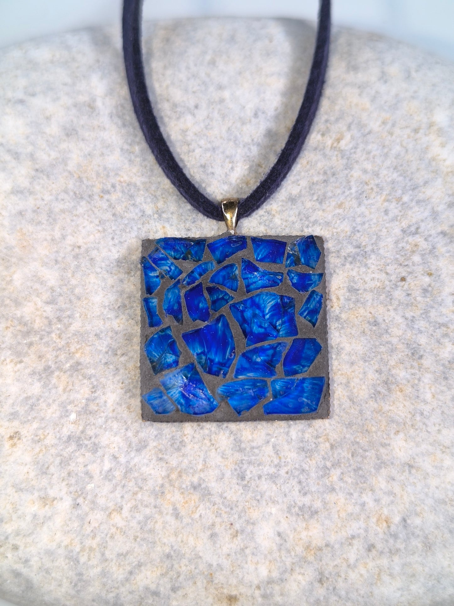 Blue square mosaic pendant