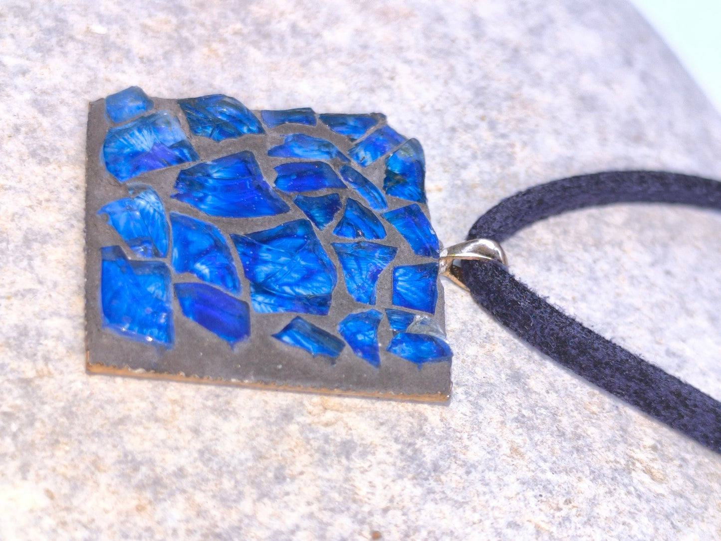 Blue square mosaic pendant