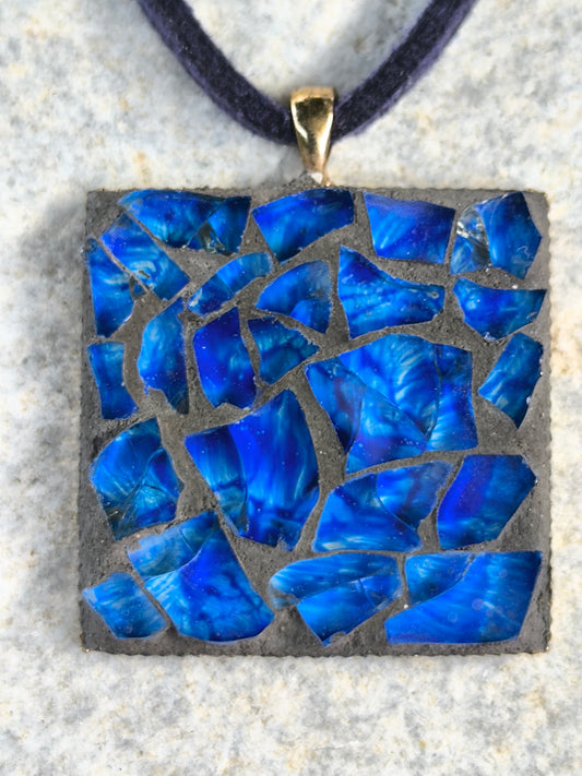 Blue square mosaic pendant