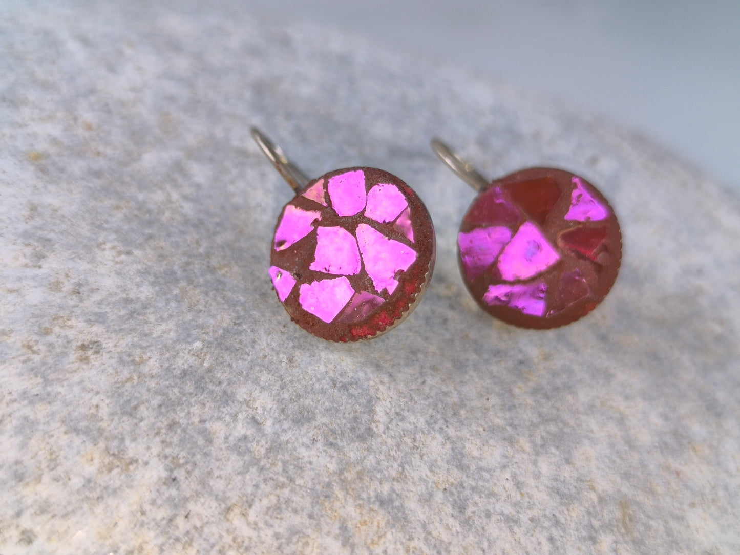 Coral/Fucshia mosaic earrings